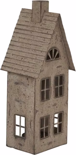 KDMK Tall Rustic Metal House Tealight Holder with Glass Votive, Brown