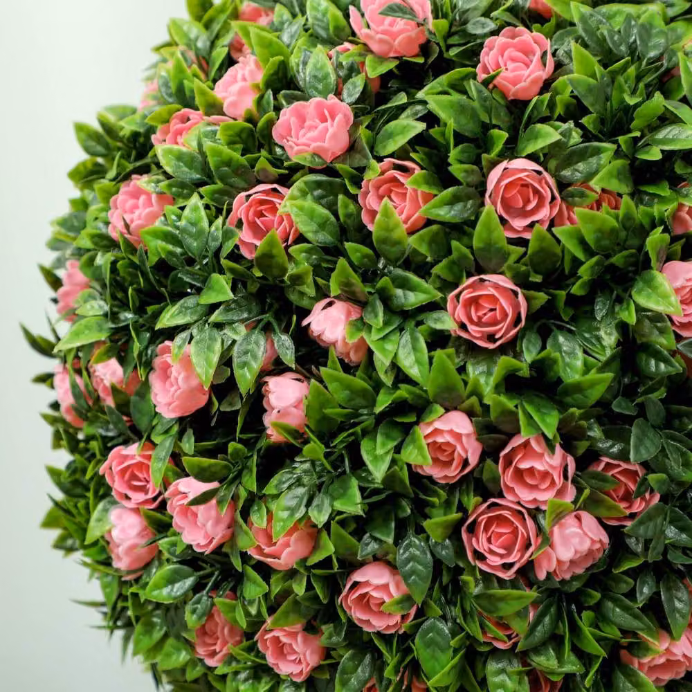 Wyld Haus Roviyo Set of 2 Pink Artificial Rose Topiary Ball Trees in Pots, Height: 60 cm – 8