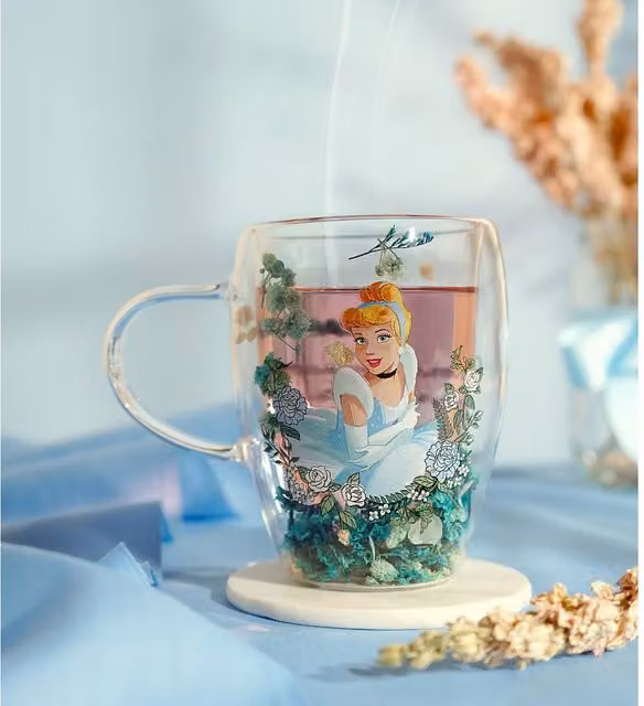 Disney Cinderella Double-Walled Glass Mug with Blue Floral Design, Transparent – 2