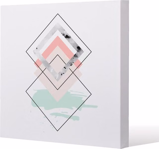 Benjamin Tate Design Geometric Overlays Abstract Canvas Print in Sand and Multicolour, W x H: 30 x 30 cm