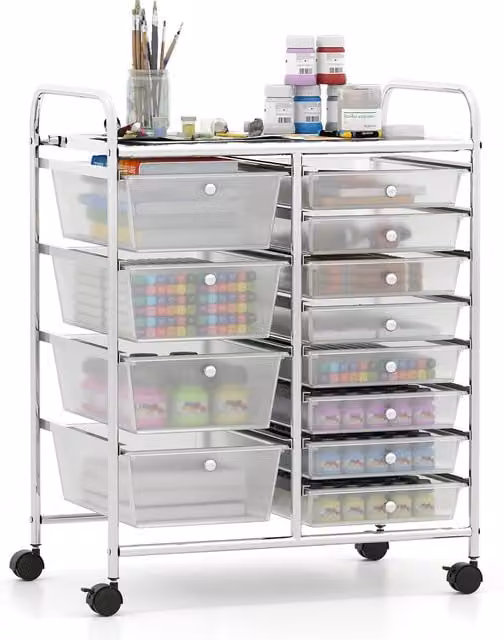 COSTWAY Multi-Purpose Utility Cart in Transparent White with Castors