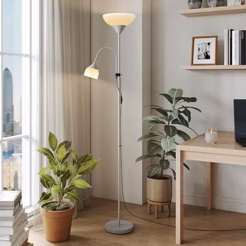 HOMCOM LED Floor Lamp in Silver with Adjustable CCT and Included Bulb – 6