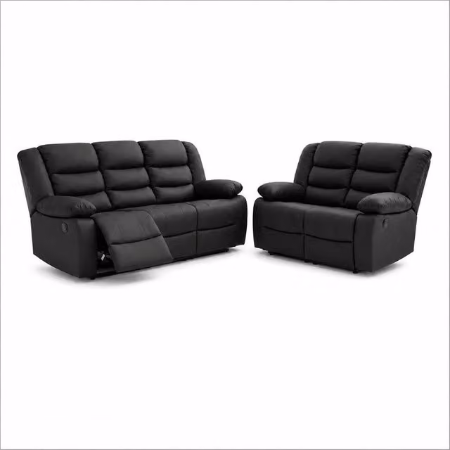 My New Sofa MNS Roma 3+2 Seater Leather Recliner Set in Black