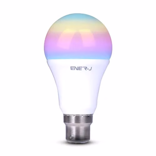 ENER-J 9W RGBWW Smart Wi-Fi and Bluetooth B22 LED Bulb, Dimmable Multicolour and White Light with Remote Control and Timer Support – 1