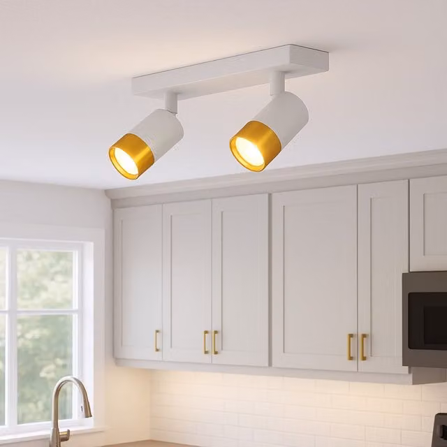 CGC Lighting PUZON Adjustable Twin Two Head Ceiling Light in White