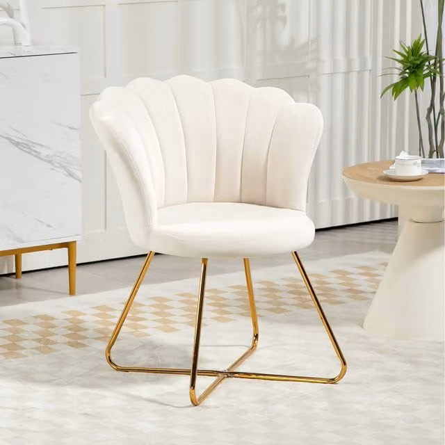 HOMCOM Modern Velvet Accent Chair with Lotus Shell Backrest in Grey and White