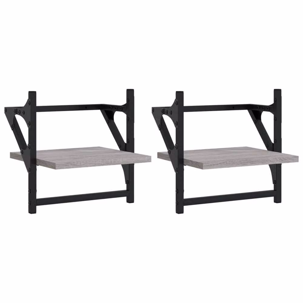 Berkfield Home Wall Shelves with Hanging Rods, 2 Pack, Grey Sonoma, W/D/H: 30 x 25 x 30 cm – 3