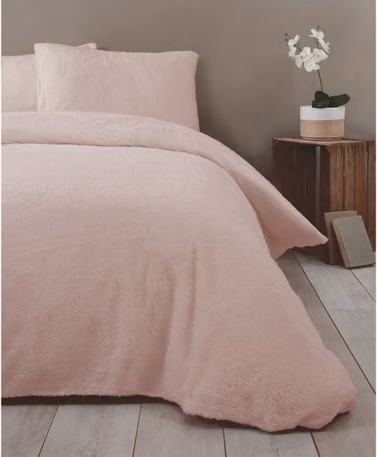Rapport Home Teddy Fleece Polyester Duvet Set and Pillowcase in Pink, Single, 90 x 200 cm