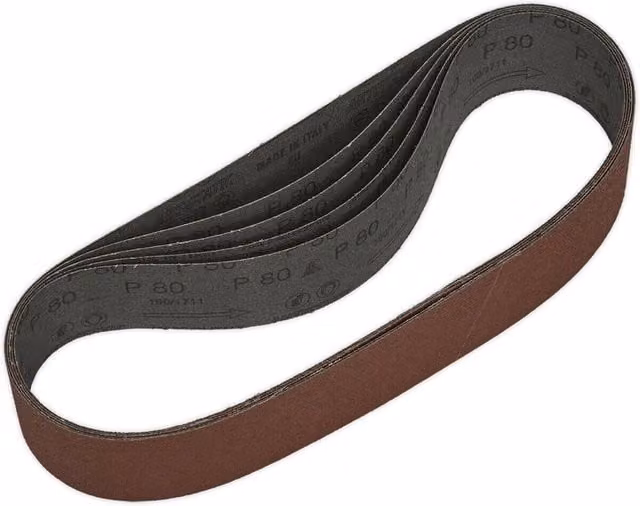 Loops 5 Pack 80 Grit Aluminium Oxide Cloth Backed Sanding Belts, Brown, W: 50 mm, L: 686 mm – 1