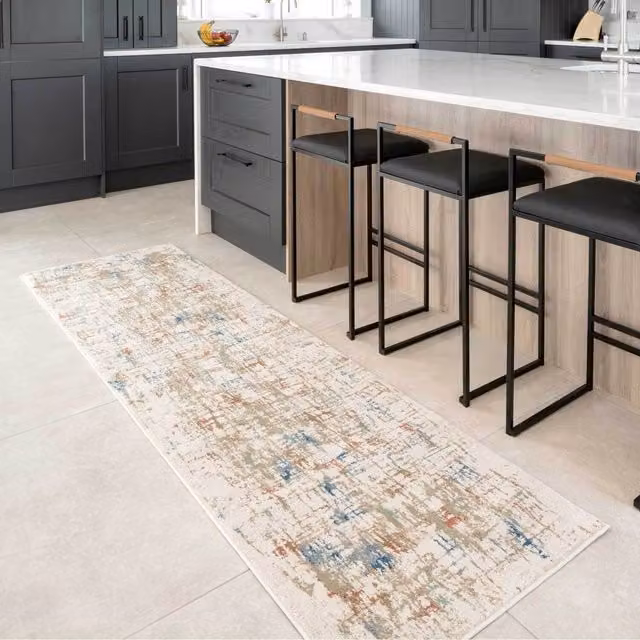 The Rug House Abstract Modern Living Area Rug in Multicolour Beige and Blue, W: 240 cm, D: 70 cm