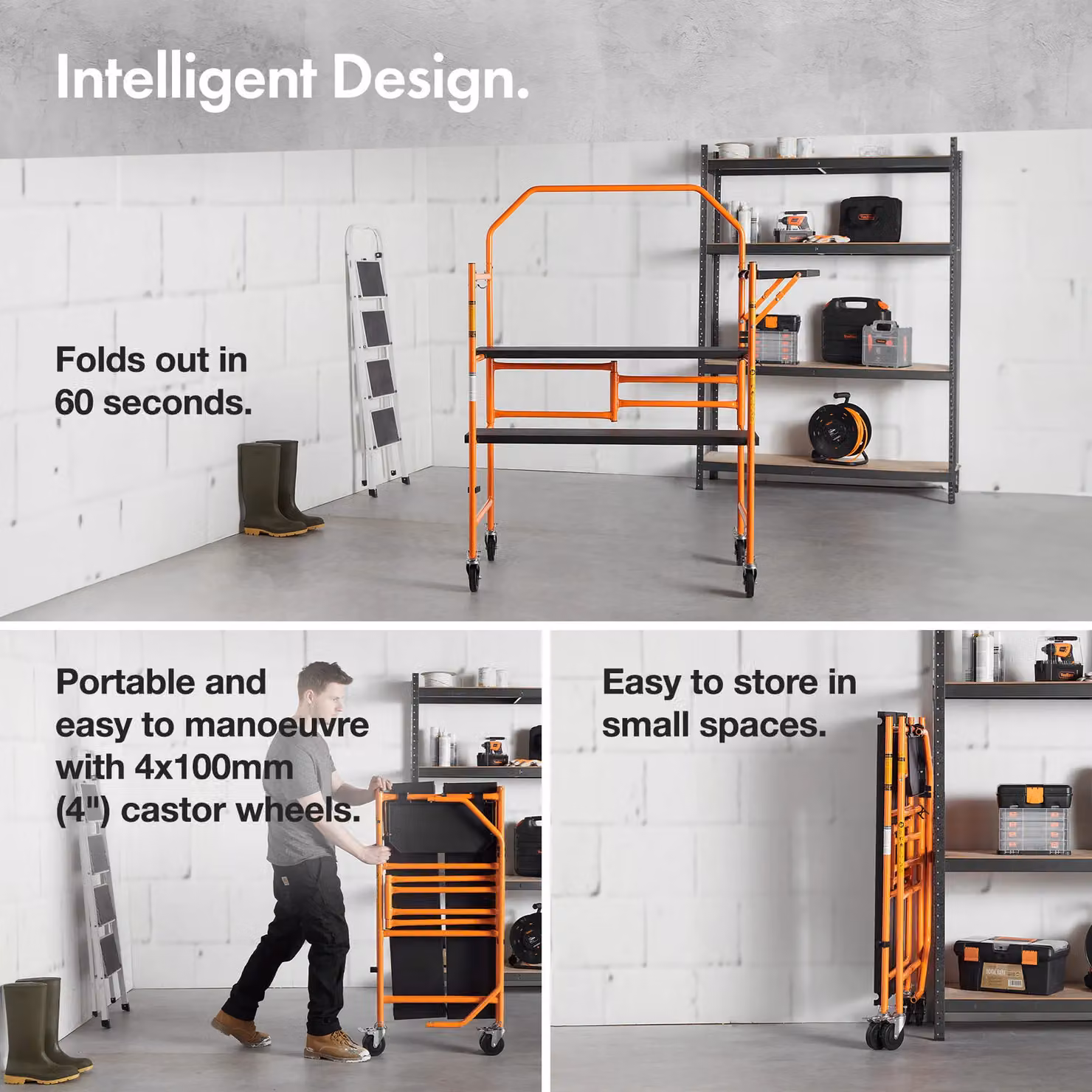VonHaus Steel Mobile Work Platform in Orange with 225kg Capacity – 2