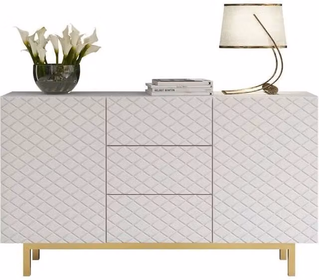 FORGEVIO Modern Geometric TV Unit Sideboard Cabinet in White and Gold