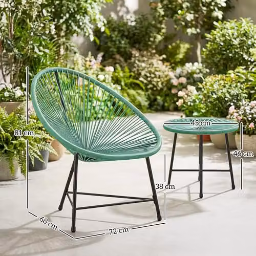 Outsunny 3 Piece Rattan Bistro Set with Acapulco Chairs and Glass Table, Green – 4