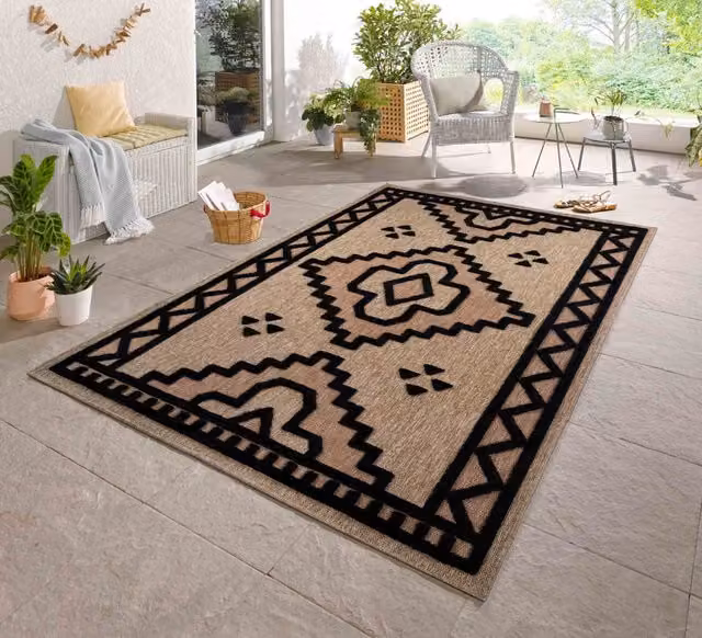 Desire Rugs Harper Diamond Pattern Machine Woven Indoor Outdoor Area Rug, Black, W: 50 cm, L: 80 cm