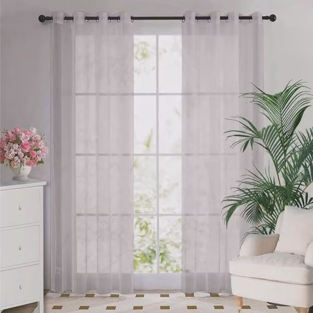 Luxury Living Silver Voile Fabric Curtain Panel Pair, Width: 145 cm, Drop: 183 cm