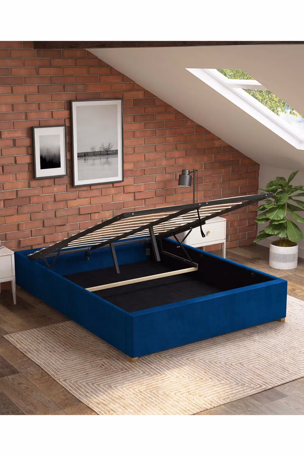 Aspire Upholstered Platform Ottoman Bed Frame in Navy Blue Plush Velvet, W/D/H: 120 x 200 cm – 3