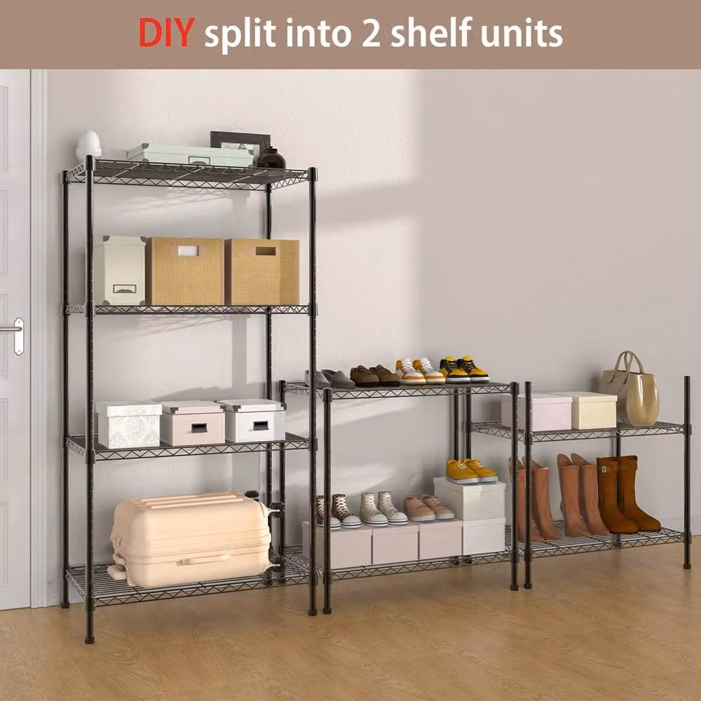 Nordara 4 Tier Metal Storage Shelf Unit in Matt Black with Adjustable Shelves – 3