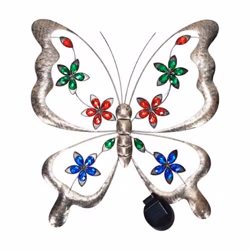 ValueLights Butterfly Solar Multi Coloured Metal Outdoor Wall Art Garden Fence Ornament Light