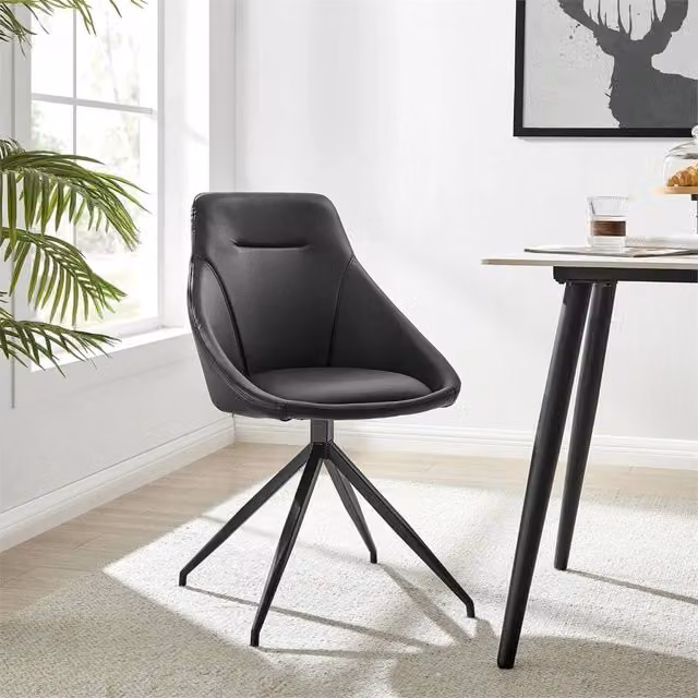 Nordara Modern Office Chair in Black Faux Leather with 360 Degree Swivel – 1