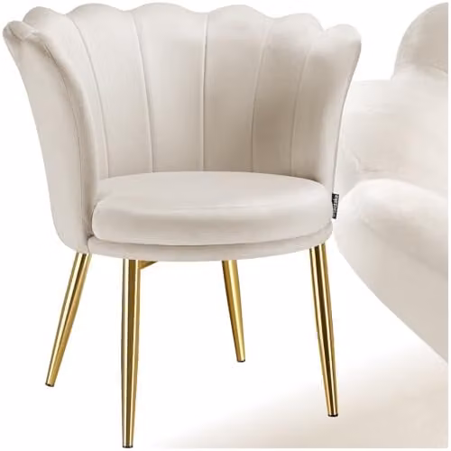 tectake Stella Armchair with Velvet-Look Fabric and Gold Metal Frame in Cream
