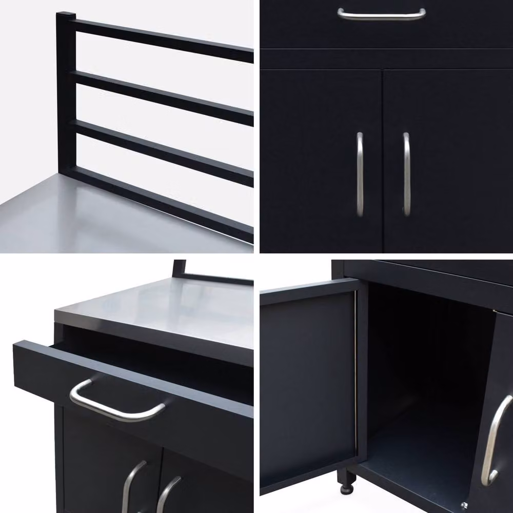 Sweekeet Stainless Steel Outdoor Kitchen Storage Module with 1 Drawer and 2 Doors and Hanging Grid, Black, W/D/H: 123 x 54 x 80 cm – 3