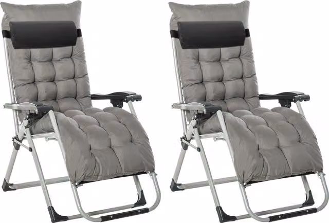 Outsunny 2 Piece Dark Grey Anti Gravity Garden Sun Loungers with Adjustable Headrests – 1