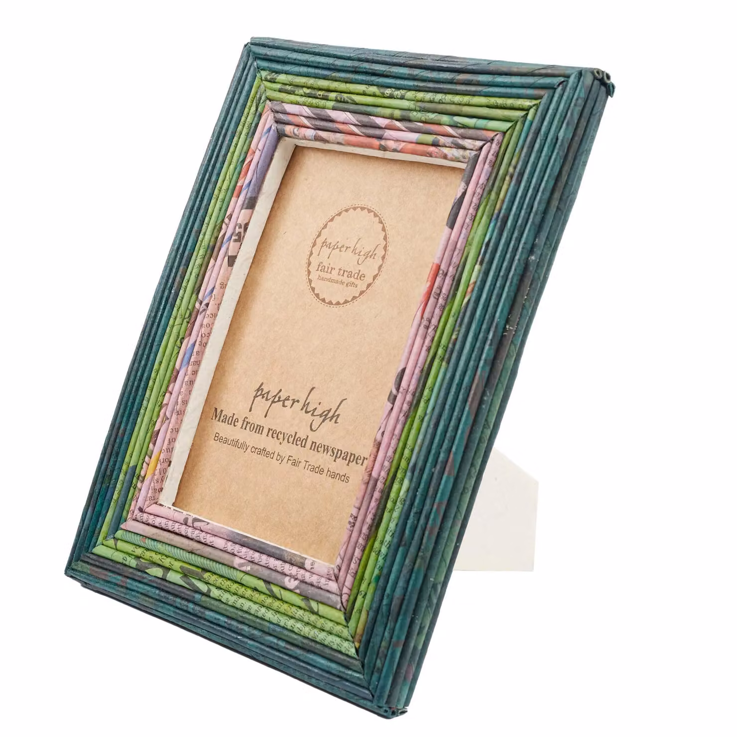 Paper High Recycled Newspaper Single Photo Frame in Green or Purple, Rectangular Tabletop Design, W/H: 20.0 x 25.3 cm – 2
