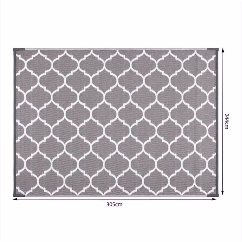 FLAVORA Reversible Geometric Outdoor Mat in Grey, Polypropylene, W: 244 cm, D: 305 cm – 2