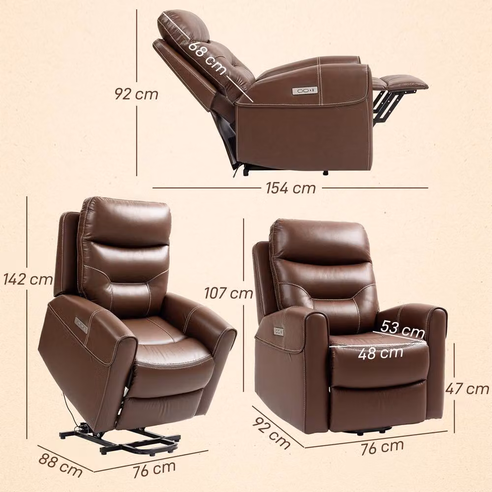 STILVORA Brown Synthetic Leather Recliner Armchair with USB-A and USB-C Ports – 4