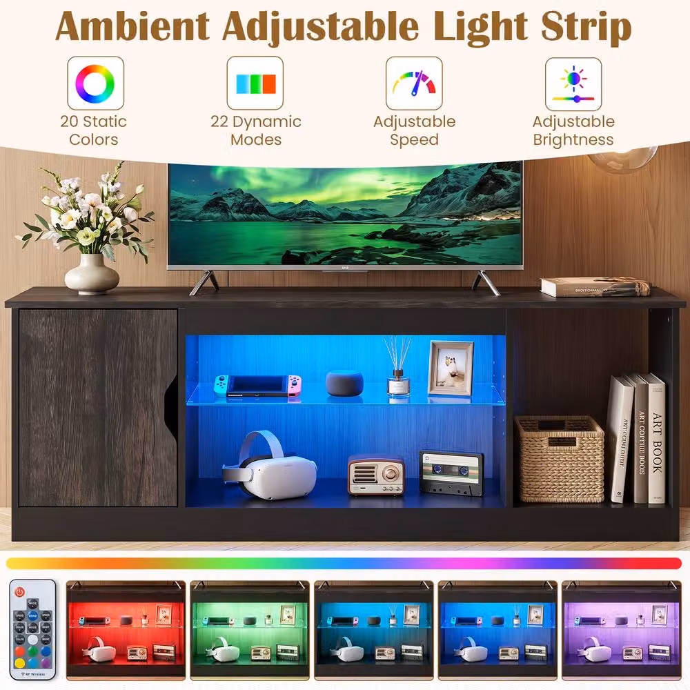Costway Modern Black TV Stand with LED Light Strip for TVs up to 65 inch – 7