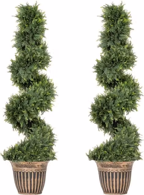 HOMCOM Set of 2 Green Artificial Topiary Spiral Cypress Trees with Pots, Height: 120 cm – 1