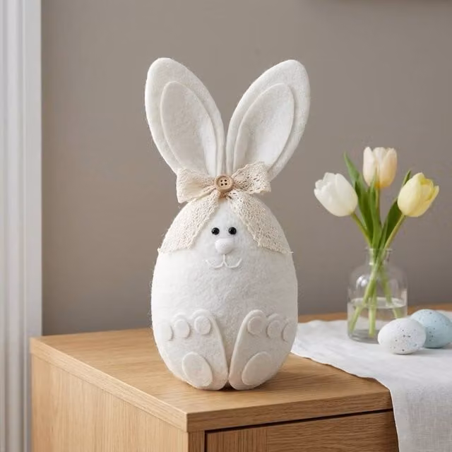 Garden Greatness White and Multicolour Decorative Bunny Rabbit with Bow Tabletop Ornament