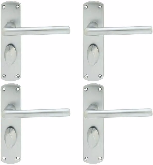 Loops 4x Rounded Straight Bar Handle on Bathroom Backplate in Satin Chrome, W: 170 mm, H: 42 mm
