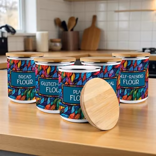Purely Home Stained Glass Patterned Enamel Gluten-Free Flour Canister, 2.7 l, Multicolour – 2