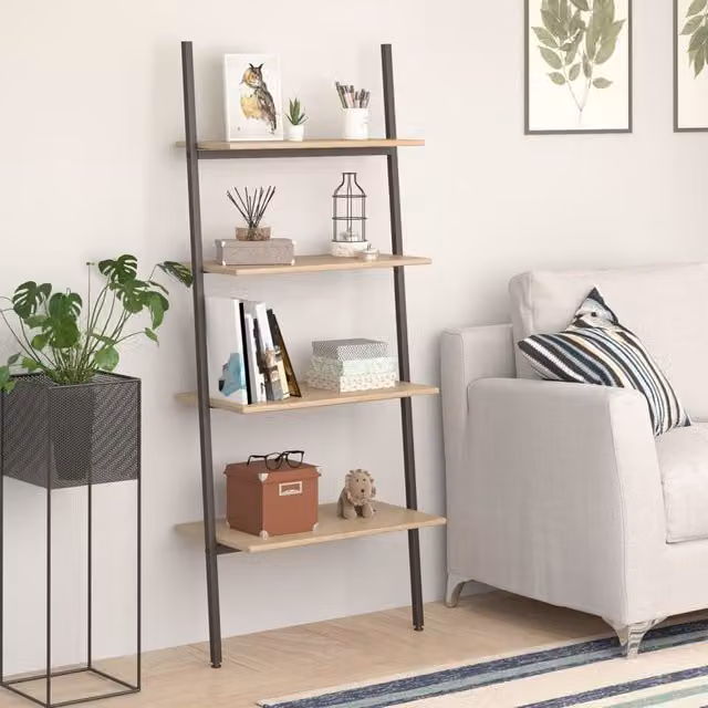 Berkfield Home 4-Tier Industrial Ladder Shelf in Brown and Black, W/D/H: 64 x 34 x 150.5 cm