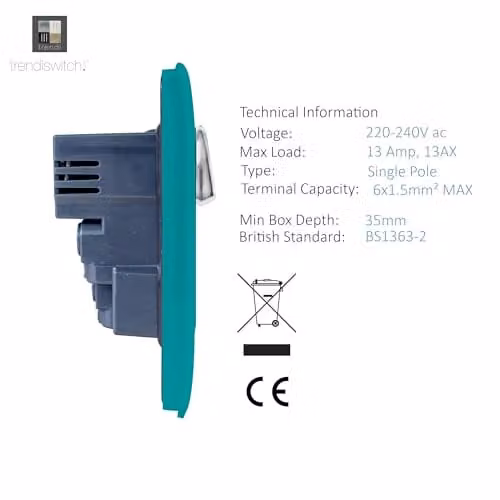 Trendi 2 Gang 13 Amp Switched USB Socket in Petrol Turquoise – 2