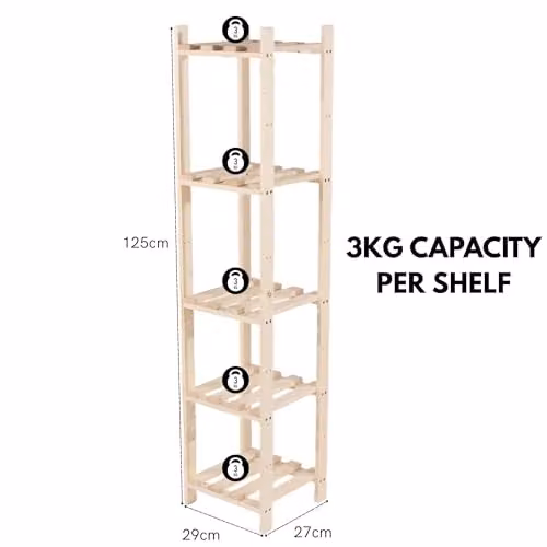 Core Products Narrow 5-Shelf Pine Storage Rack, Brown Wooden Freestanding Shelf Unit – 2