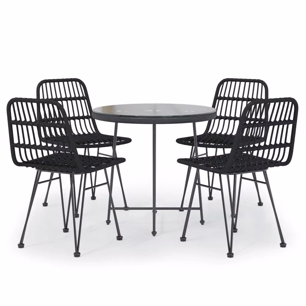 Berkfield Home 5 Piece Black Poly Rattan Garden Dining Set – 2