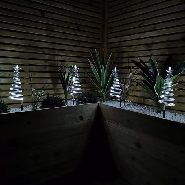 Samuel Alexander Set of 4 Battery Operated LED Cool White Spiral Tree Path Lights with Timer for Garden Decoration
