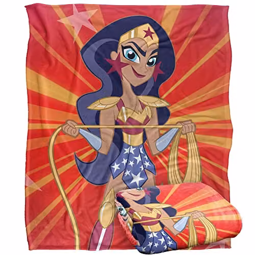 LOGOVISION DC Superhero Girls Silky Touch Super Soft Fleece Throw Blanket, Multicolour and White, W/D/H: 152 x 127 cm – 1
