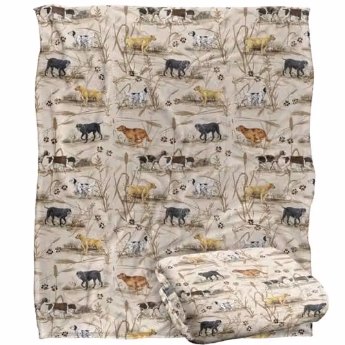 JQ Licensing Hunting Breeds Dog Pattern Super Soft Fleece Throw Blanket, White, W/D/H: 152 x 127 cm – 1