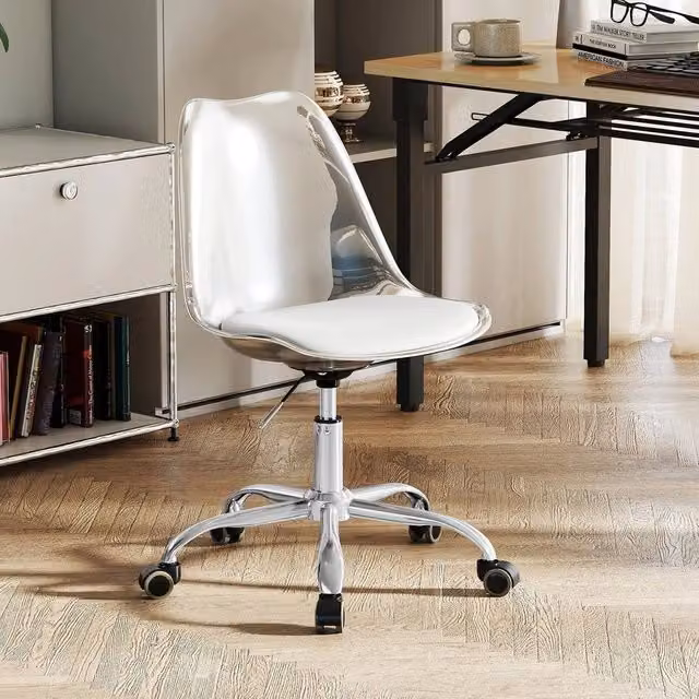 EONLION Modern Rolling Acrylic Task Chair in White and Transparent with PU Leather and Castors – 1