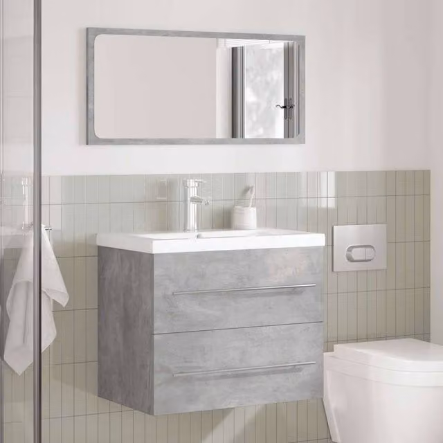 Berkfield Home 2 Piece Modern Wall Mounted Bathroom Vanity Unit Set in Grey and White MDF, W/D/H: 60 x 38.5 x 48 cm
