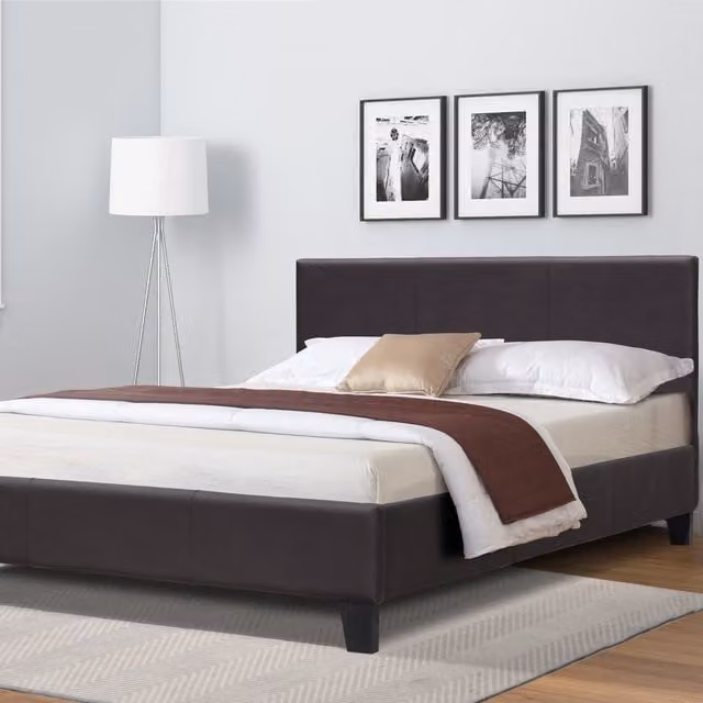 Comfy Living Modern Upholstered Faux Leather Bedframe, Black, W/D/H: 120 x 190 cm
