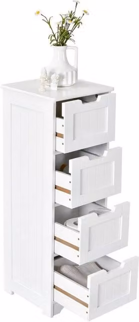 VOGREX Freestanding White Matt Bathroom Storage Cabinet Side Table – 1