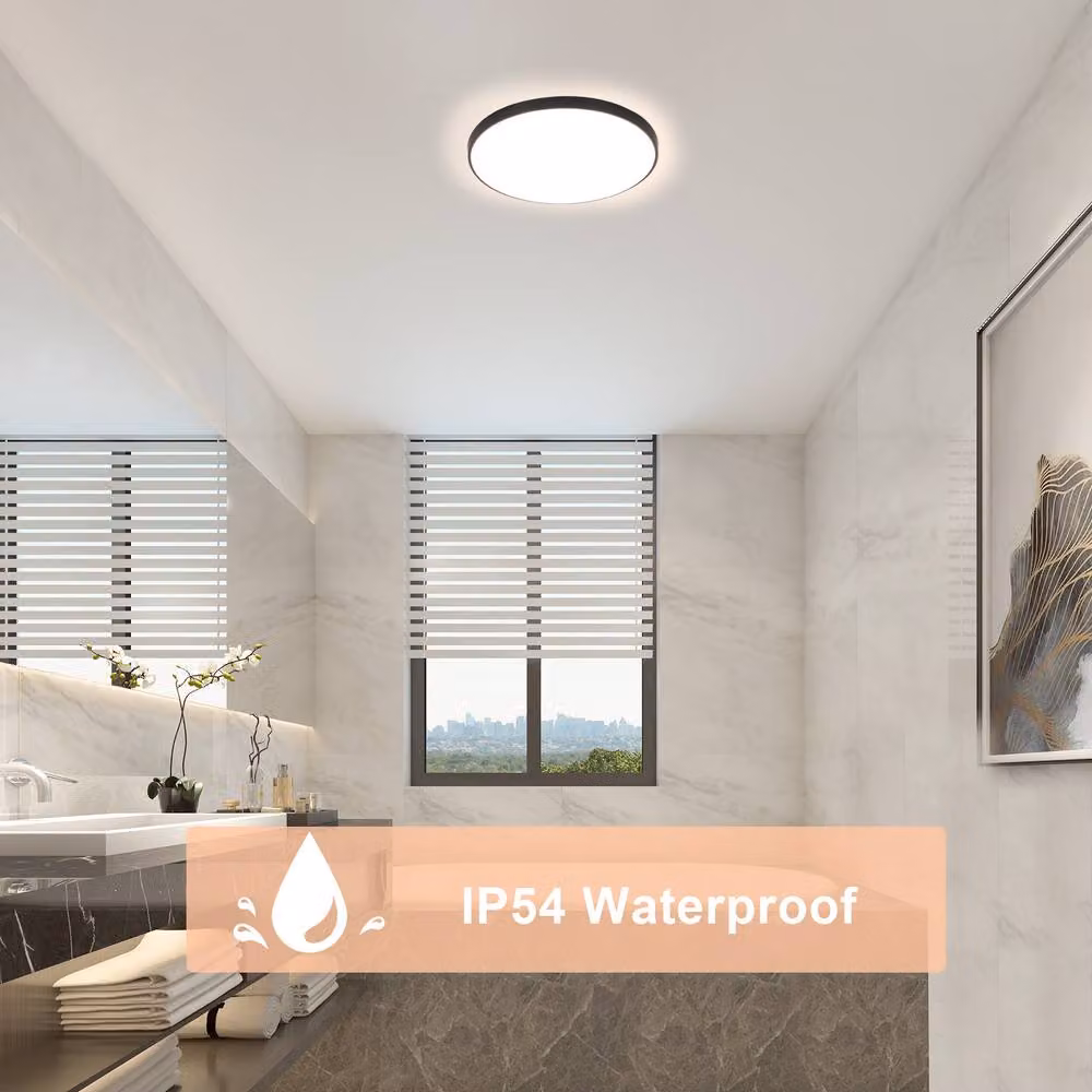 Pheashine Black Round LED Ceiling Light, 24W, 4500K Neutral White, IP44 Flush Mount Lamp – 3