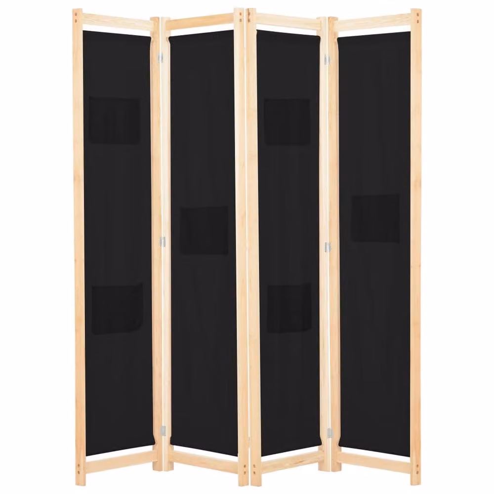 Berkfield Home 4-Panel Fabric Room Divider in Black, W/D/H: 160 x 4 x 170 cm – 2