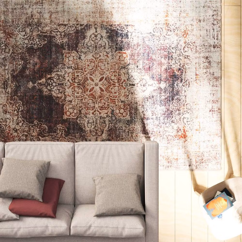 Kukoon Vintage Beige and Copper Distressed Soft Pile Area Rug, W: 80 cm, L: 150 cm – 2