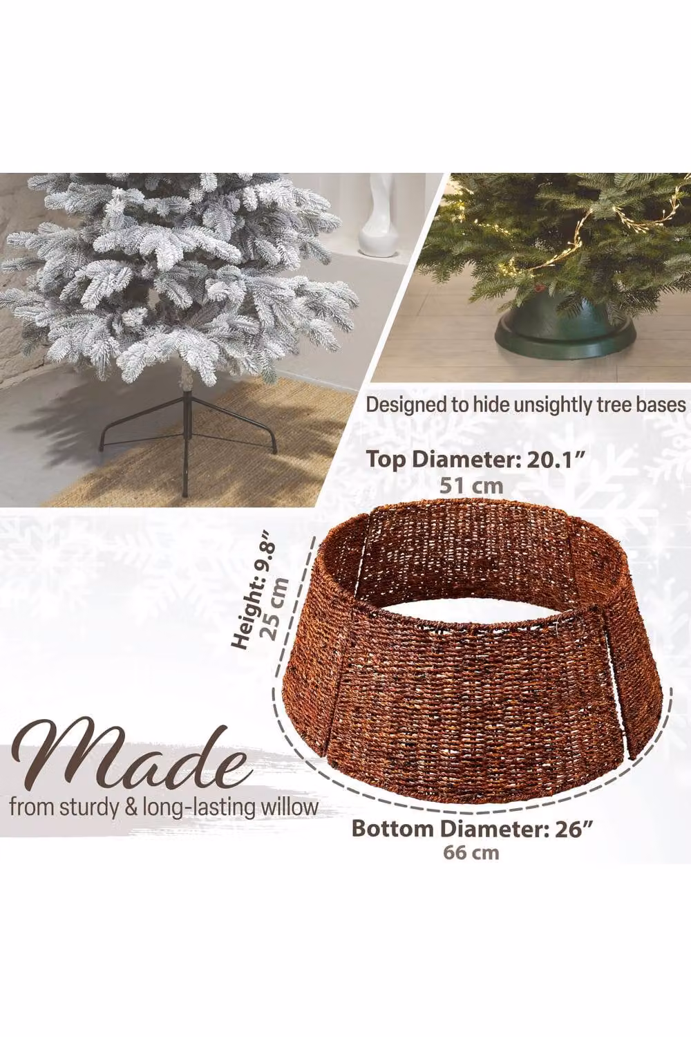 Deco Express Woven Rattan Christmas Tree Skirt, Brown, Top Diameter: 51 cm, Base Diameter: 66 cm, Height: 25 cm – 6