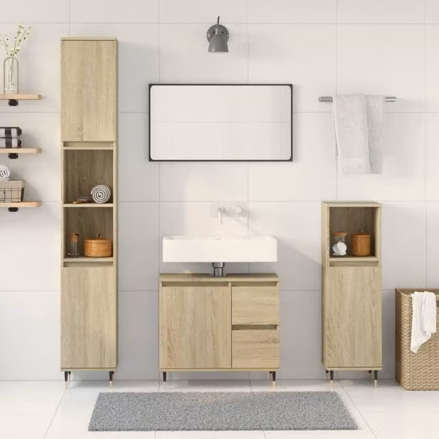 Berkfield Home 3 Piece Modern Bathroom Furniture Set in Sonoma Oak Light Brown